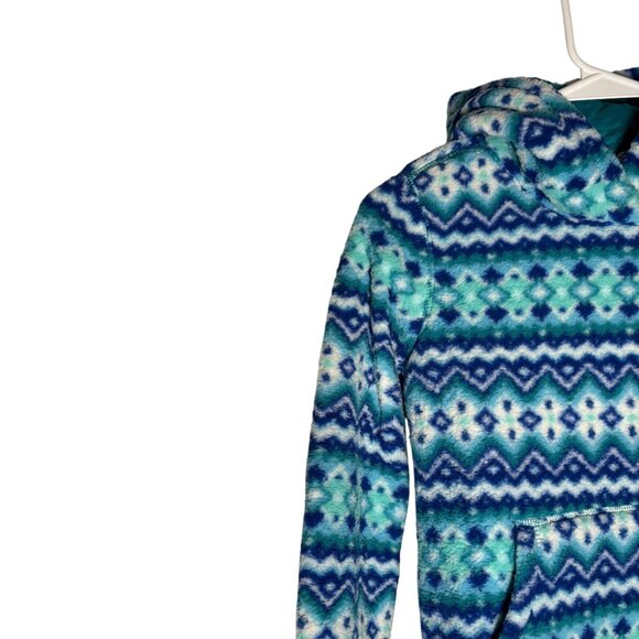Lands' End Spade Blue Chevron Fair Isle High Pile Fleece Hoodie Kids Size S 6-7 - Picture 3 of 6